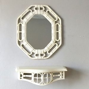 Homco white faux wicker mirror & shelf